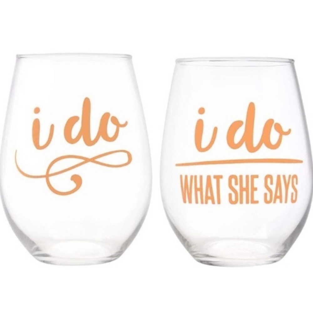 “I Do” Wedding Stemless Wine Glasses (Set of 2)